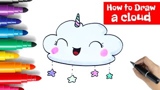 HOW TO DRAW A UNICORN CLOUD KAWAII  HOE TEKEN JE EEN EENHOORN WOLKJE EASY DRAWING [upl. by Shrier]