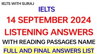 Ielts 14 September 2024 LISTENING answers with Reading passages name 14 September exam review ielts [upl. by Ataeb]