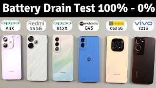 Moto G45 Oppo K12x Redmi 13 5G Realme C63 Oppo A3x Vivo Y12s Battery Drain Test 1000 [upl. by Anitneuq]