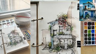 How to Paint Old Buildings in Watercolor如何画水彩老建筑 [upl. by Aikcin]