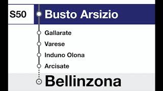 annunci FFS  SBB Ansagen  S50 TILO Malpensa Aeroporto T2 – Gallarate – Mendrisio – Bellinzona [upl. by Aihsenak49]