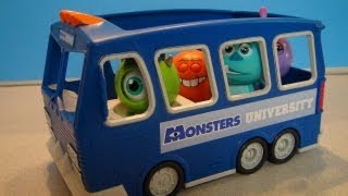 ROLLASCARE BUS PLAYSET DISNEYS MONSTERS UNIVERSITY TOY REVIEW [upl. by Rehoptsirhc39]