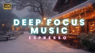 4K  Winter Coffee Shop Ambience with snowfall ❄️ Deep Focus Music for Study Work and Relaxation [upl. by Gerkman]