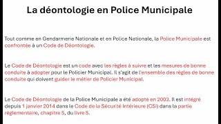 La déontologie en Police Municipale [upl. by Raab]