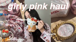 pink coquette haul 🎀 shopping at five below tjmaxx for girly home decor and hello kitty finds [upl. by Niela914]