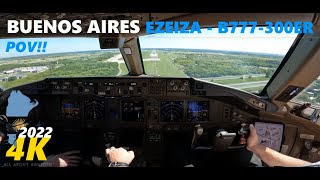 Boeing B777300ER Cockpit Landing at Buenos Aires EZE in 4K [upl. by Notnek]