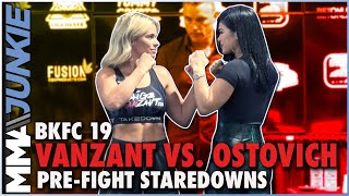 Paige VanZant and Rachael Ostovich square off  BKFC 19 Full card faceoffs [upl. by Eecram]