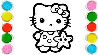 Hello Kitty with Starfish Drawing Painting amp Coloring for Kids and Toddlers  Kids Art [upl. by Etnud502]