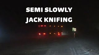 SEMI IS JACKKNIFING DUE TO VERY STRONG WIND GUST AND ICY ROAD [upl. by Wernsman331]