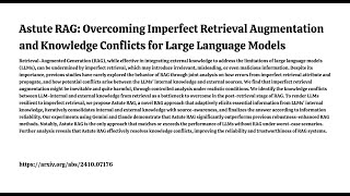 Astute RAG Overcoming Imperfect Retrieval Augmentation and Knowledge Conflicts for LLMs [upl. by Rosanna]