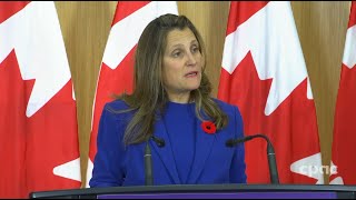 Chrystia Freeland comments after meeting on Alberta’s possible CPP exit – November 3 2023 [upl. by Abbie]