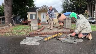 Brick and stone front walkway and patio DIY [upl. by Zailer]