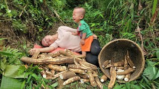 Single mother harvesting cassava to sell at the market  washing clothes  bathing children [upl. by Sorci313]