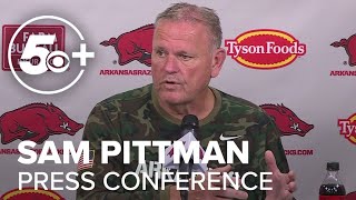 Razorbacks Head Football Coach Sam Pittman talks after Mississippi State game [upl. by Drusilla]