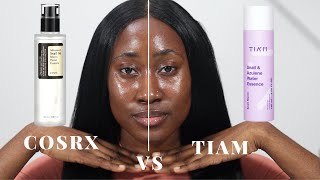 Cosrx Snail Mucin Power Essence vs Tiam Snail and Azulene Water Essence Review on Dark Skin [upl. by Areval]