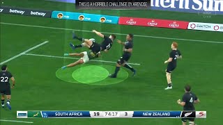 KurtLee Arendse HORRIFIC Aerial Challenge On Beauden Barrett  South Africa vs All Blacks 2022 [upl. by Iaoh]