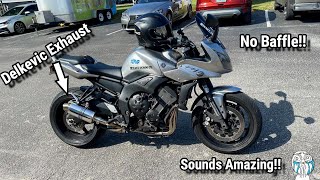 Yamaha FZ1 Fazer  Full SS Delkevic Exhaust System WO Baffle [upl. by Ameline195]