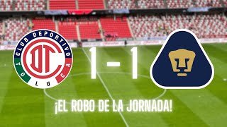 Toluca vs Pumas  Resumen y goles  ¡El robo de la jornada [upl. by Ludie]