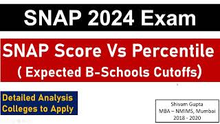 SNAP 2024 Score Vs Percentile  Expected  BSchools Expected Cutoffs  Important Deadlines [upl. by Aynotal674]