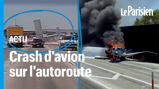 Un avion atterrit en catastrophe sur une autoroute californienne avant de senflammer [upl. by Annej417]