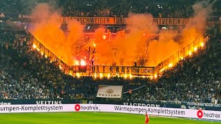 Amazing Pyroshow Eintracht Braunschweig Ultras at VeltinsArena Schalke 04  2Bundesliga 030824 [upl. by Inahpets]