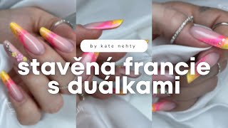 Stavěná francie do duálek s barevným ombré a kamínky 💅🏻  Kate nehty [upl. by Carolynne]