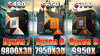 Ryzen 7 9800X3D vs Ryzen 9 7950X3D vs Ryzen 9 9950X  PC Gameplay Tested [upl. by Jewelle218]