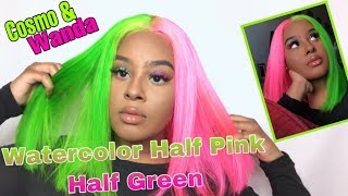 Half Pink Half Green Water Color On 613 Wig Ft Dyhair777 [upl. by Maiah698]