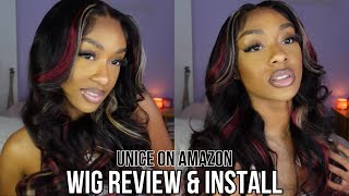 UNice on Amazon 7x5 byebye knots red amp blonde skunk stripe wig review amp easy install 😍 [upl. by Doherty]