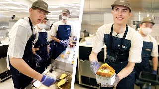 British Students try working at Korean Street Toast Stand [upl. by Onirefes]