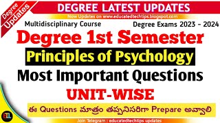 Degree Semester 1  Principles of Psychology UNITWISE Most Important Questions DegreeExam 20232024 [upl. by Aenea666]