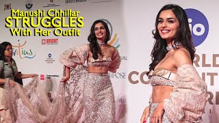 Manushi Chhillar STRUGGLES With Her Outfit At Miss World 2024  manushichhillar missworld [upl. by Navannod]