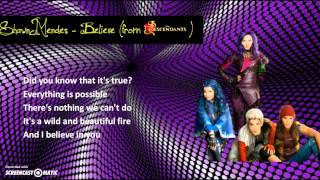 Shawn Mendes  Believe from Descendants Lyrics Video [upl. by Hope]