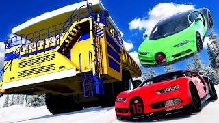 Crushing SUPERCARS with the MASSIVE BELAZ on a Ski Slope in BeamNG Drive Mods [upl. by Jeanette]