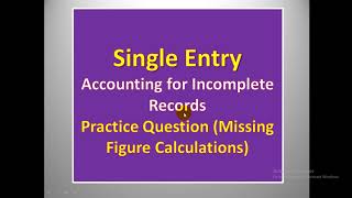 SINGLE ENTRY Important Exam Question  Missing Figures Calculations [upl. by Tibbetts458]