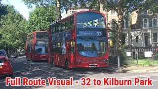 Full Route Visual  London Bus Route 32  Edgware to Kilburn Park  VW1177 LK11CXM [upl. by Skutchan]