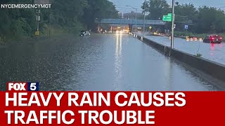 NYC flooding today Heavy rain causes traffic trouble [upl. by Neemsaj16]