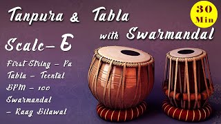 E Scale Tanpura  Tabla  Teentaal  BPM  100  Swarmandal  Raga Bilawal [upl. by Knute461]