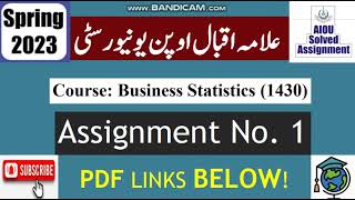 ⏩ AIOU Code 1430 Solved Assignment No1 Spring 2023  Subject Business Statistics  Level BABCom [upl. by Faxon]