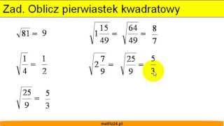 Proste pierwiastkowanie liczb mieszanych  Pierwiastkowanie w gimnazjum  Matfiz24pl [upl. by Azrim]