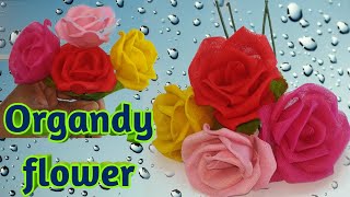 DIY How to make rose flower from organdy cloth  Organdy flower  Suhith Arts amp Crafts [upl. by Anet]