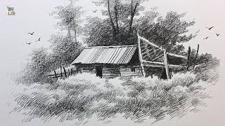 How to draw Wooden Shed in Nature Pencil Art [upl. by Melisande462]