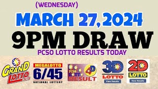 Lotto Result Today 9pm draw March 27 2024 655 645 4D Swertres Ez2 PCSOlotto [upl. by Harod]