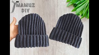 Folded Mens Beanie Hat Crochet  Folded Beanie Crochet Tutorial for Beginners  Beanie hat  Easy [upl. by Trixy943]