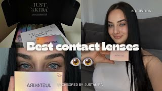 First time trying colored contact lensesJUST4KIRA review 👁️💕 [upl. by Neelyam]