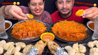 Eating Spicy Momos Singapuri Fried Rice Veg Roll I Husband vs Wife Food Challenge I Foodie Gd [upl. by Andras]