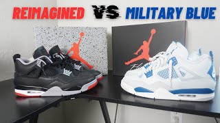 2024 Jordan 4 Bred Reimagined vs 2024 Jordan 4 Military Blue [upl. by Duong357]