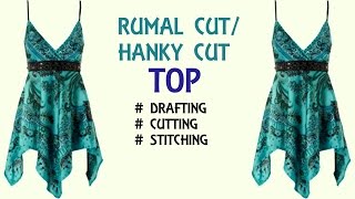 Rumal cut hanky cut designer top for girls  drafting cutting and stitching step by step tutorial [upl. by Ardolino58]