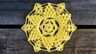 Crochet Popcorn Stitch Doily Motif Tutorial [upl. by Lekzehcey]