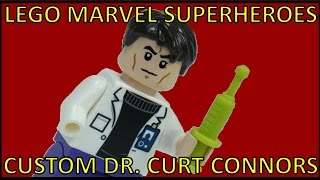 LEGO MARVEL SUPERHEROES SPIDERMAN CUSTOM DR CURT CONNORS MINIFIGURE REVIEW [upl. by Figone414]